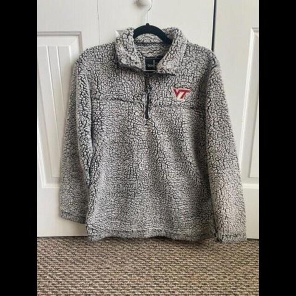 Women's Virginia Tech Hokies Sweater Medium Gray Pullover Sherpa Jacket